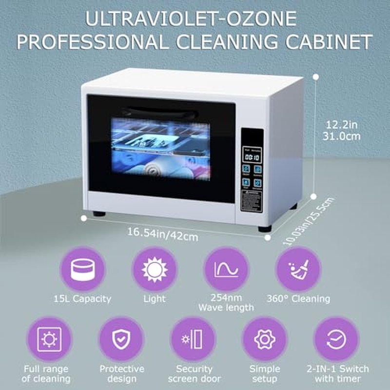 YOTAN 15L Nail Tool Cleaner with Timer Setting, High Capacity Cleaning Cabinet, Multi-Functional Manicure Cleaning Box for Spa Beauty Home Metal Tools, Mobile Phone, Baby Toy, White