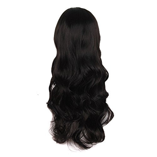 MapofBeauty 24 Inch/60 cm Charming Synthetic Fiber Long Wavy Hair Wig Women Party Full Wig (Black)