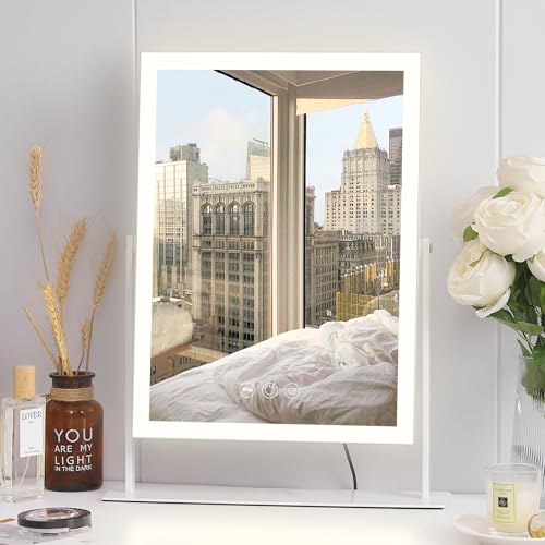 VANITII Vanity Mirror with Lights 12¡±x16¡± Hollywood Makeup Mirror with 10X Magnification and Free Rotation Dimmable 3 Color Modes Smart Touch LED Mirror