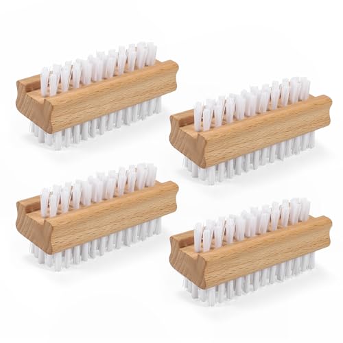DBEBTOOL Nail Brush Set - 4pcs Two-Side Fingernail Nail Brushes for Cleaning, Wooden Nail Cleaning Brush, Stiff Nail Scrubber Brush for Cleaning Toes and Nails