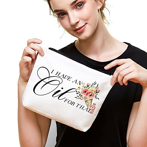 Essential Oil Bag - Essential Oil Storage - Travel Makeup Bag - Aromatherapy Travel Case - White - Letter Print - Soft & Durable Canvas - Unisex Adult - 9.5 x 7 Inches