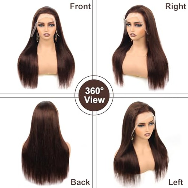 Brown Straight Lace Front Wigs Human Hair 200 Density Chocolate Brown Lace Front Wig Straight 12A 13x4 HD Transparent Full Lace Frontal Wigs Pre Plucked Brown Human Hair Wig 24 Inch