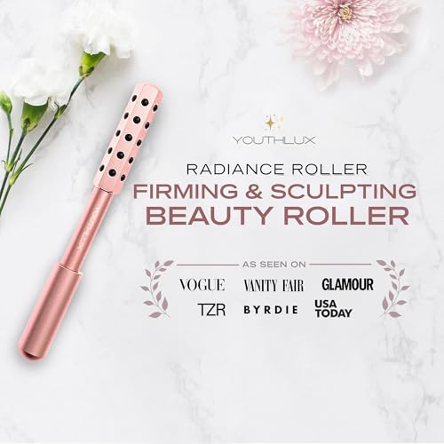 Radiance Roller - Germanium Stone Uplifting Face Beauty Massage Tool/Roller/Wand for Skin Tightening, De-Puffing, Sculpt/Lift, Anti-Aging | Uplift Face Roller, Facial Roller (Rose Gold)