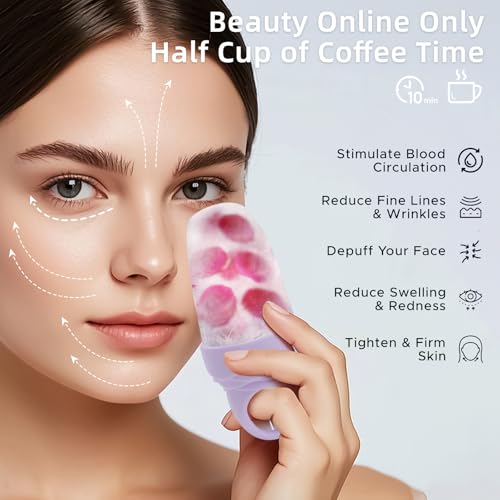 3 Pcs Facial Ice Roller Silicone Mold Reusable for Face Women and Eye Neck Cold Skin Care Tools Freezer De Puff Eye Bags Reduce Migraine Pain Pink 1 + Purple 2