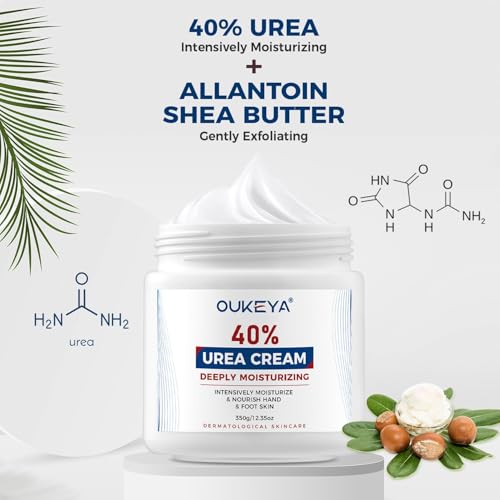 OUKEYA Urea Cream 40 Percent, Foot & Hand Cream for Dry Cracked, Urea Lotion for Feet Maximum Strength(12.35Oz X 2 Packs)