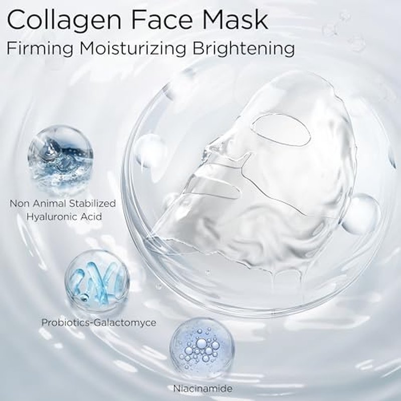 Marine Hydrolyzed Collagen Face Mask, 80,000ppm, with Hyaluronic Acid, Overnight Gel Sheet for Deep Moisture, Sensitive Skin Formula