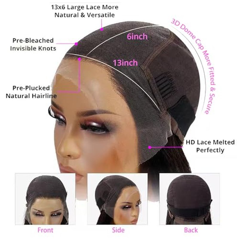 Kinky Straight Wig 13x6 Lace Front Wigs Human Hair 22 Inch Yaki Straight Human Hair Wig 200% Density Lace Front Human Hair Wigs for Black Women