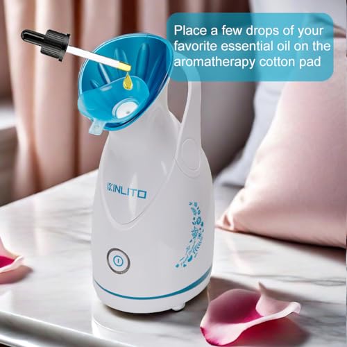 Facial Steamer Ionic Face Steamer for Home Facial, Warm Mist Small Facial Steamer for Deep Cleaning Unclog Pores with Blackhead Remover, Aromatherapy Kit for Personal Home SPA (Blue)