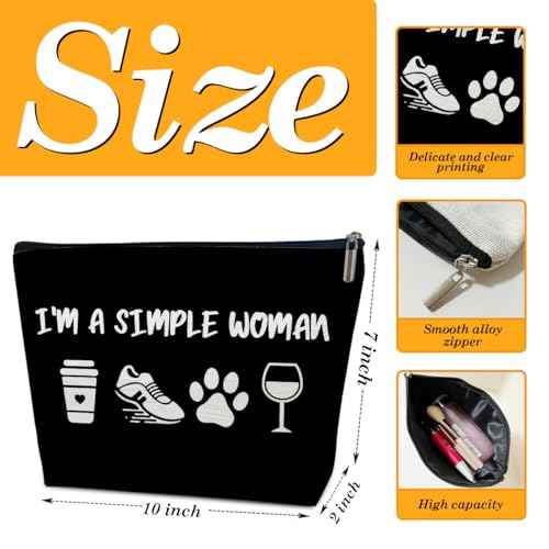 Running Gifts Makeup Bag, I'm A Simple Woman Cosmetic Bag for Purse, Gifts for Women Runner Dog Coffee Lovers, Birthday Present for Sister BFF Female