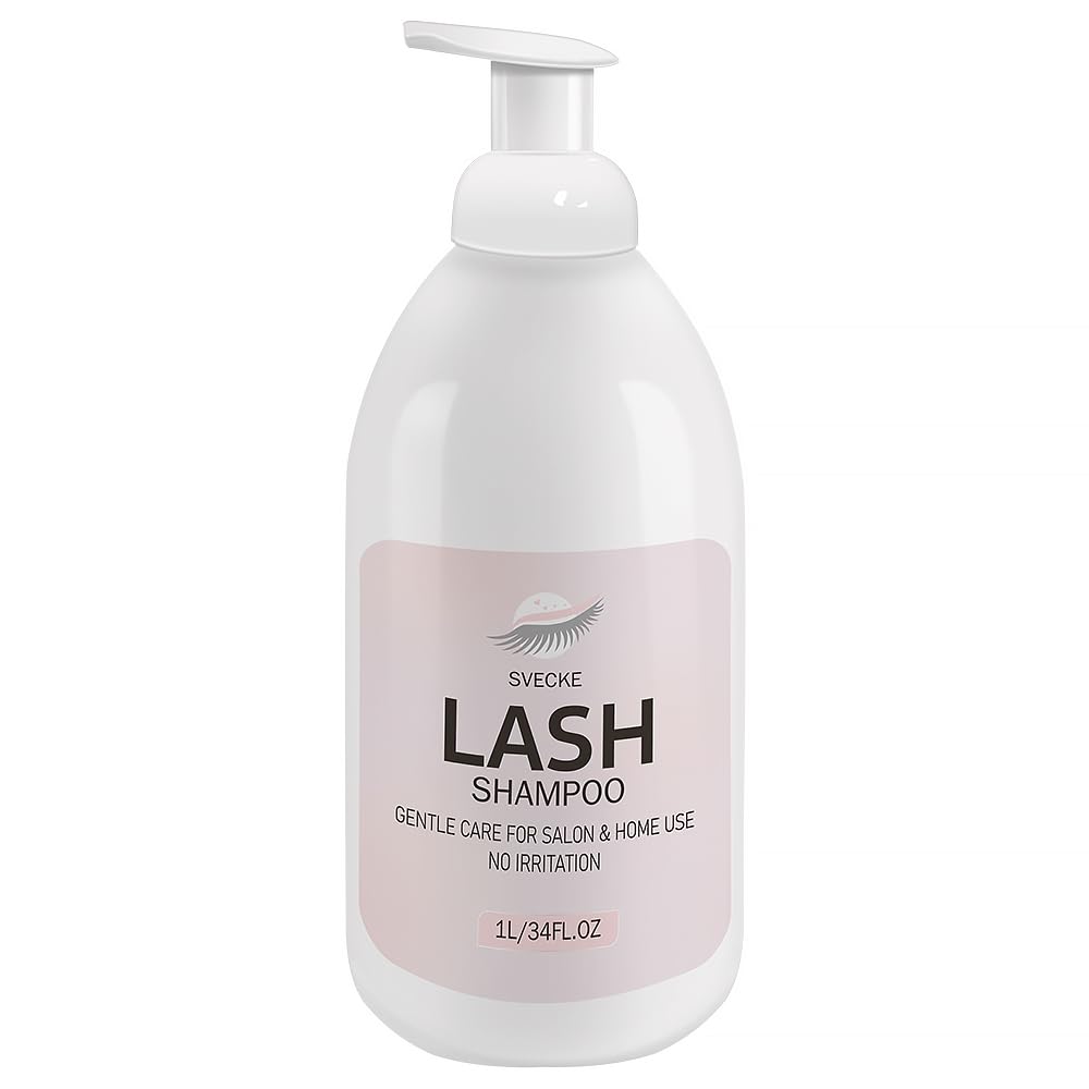 SVECKE Lash Shampoo 34fl.oz/1L, Eyelash Shampoo for Lash Extension, Eyelash Extension Cleanser, Lash Eyelid Foam Cleaning Kit for Salon Use and Home Use