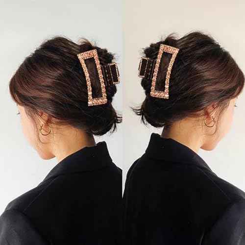 Rhinestone Hair Claw Clips, 2 Pack Exquisite Crystal Jaw Clips Nonslip Hair Clips for Thick Long Hair, Fashion Hair Clamp Accessories for Women Ladies Strong Hold Hair Barrette for Hair Styling