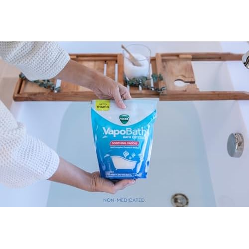 Vicks VapoBath, Bath Salts, Bath Bomb, Non-Medicated Bath Crystals, Comforting Vicks Vapors, Vapor Bath, Aromatherapy with Eucalyptus and Menthol Scent, Contains Essential Oils, 36 OZ