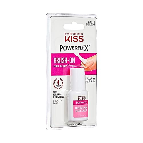 KISS PowerFlex Brush-On Nail Glue for Press On Nails, Ultra Hold Flex Formula Nail Adhesive, Includes One Bottle 5g (0.17 oz.) with Twist-Off Cap & Brush Applicator