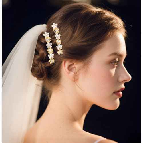 Gold Barrettes for Women Rhinestone Fancy Hair Clips Crystal Flower Hair Clips Barrettes for Women Thin Thick Short Hair Gold Bridal Hair Accessories for Wedding