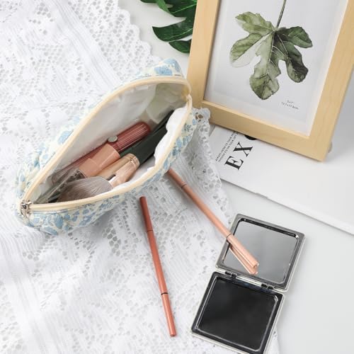 Makeup Bag Cosmetic Bags for Women Floral Toiletry Bag Cute Cotton Makeup Bag Quilted Makeup Bags Zipper Make Up Pouch Flower Travel Toiletry Organizer Bag Portable Storage Bag