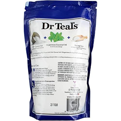 Dr. Teal's Peppermint Foot Soak Gift Set (3 Pack, 2lb Ea.) - Revitalize & Refresh Cooling Peppermint with Essential Oils Blended with Pure Epsom Salt - Ease Aches & Pains, Baking Soda Eliminates Odor