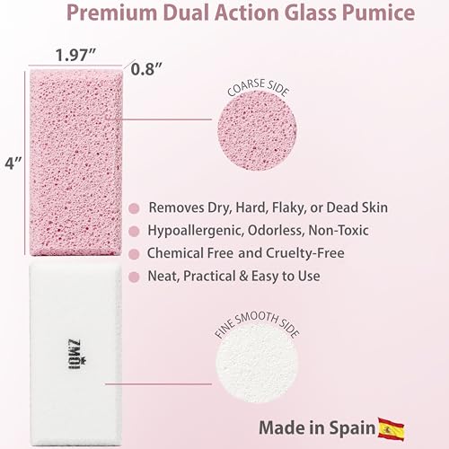 Siliglass Pumice Stone Callus Remover for Feet, Elbows, Hands, and Knees, Spain Made - 2 in 1 Pedicure Exfoliator and Scrubber for Rough, Hard Skin (1 Pack)