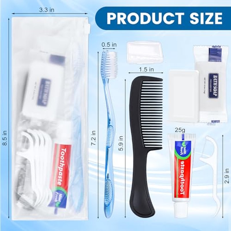 25 Sets Personal Hygiene Kit, Disposable Toothbrushes with Toothpaste Floss Comb Soap and Cover, Toiletry Kits Homeless Bulk for Women,Men,Travel
