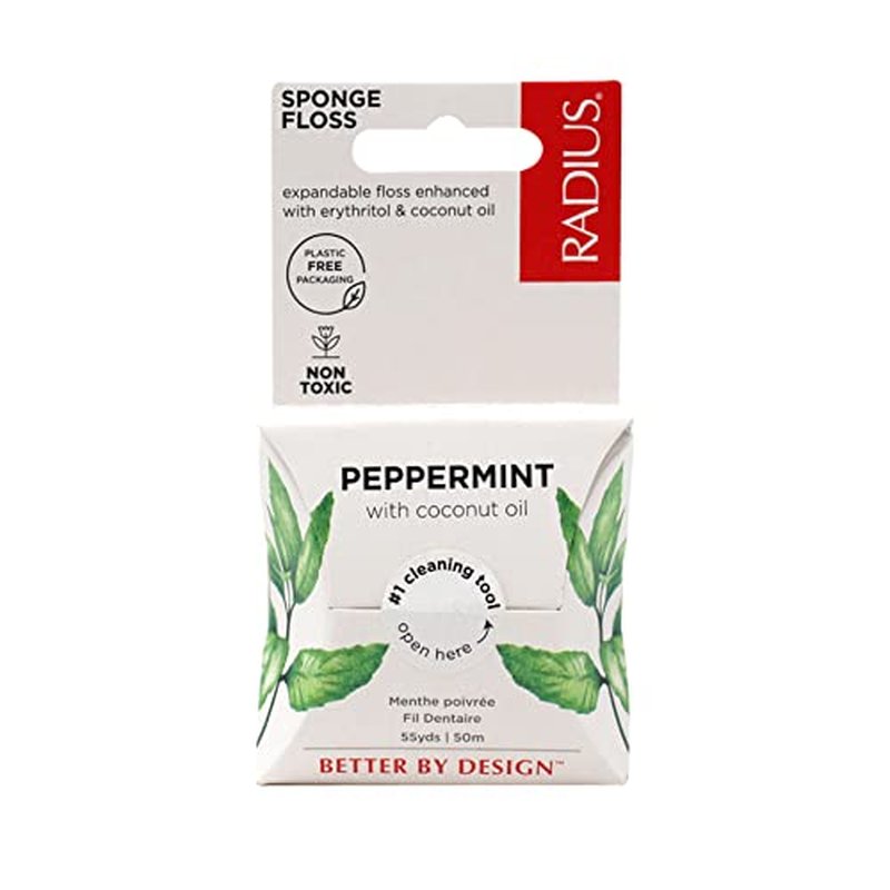 RADIUS Peppermint Dental Floss 55 Yards Vegan and Non-Toxic Oral Care Boost Total Tooth & Gum Protection Clear - Pack of 2