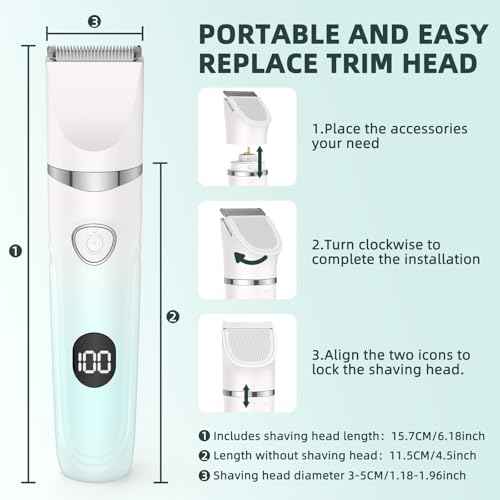 Bikini Trimmer for Women,3-in-1 Electric Shaver for Women,Rechargeable Painless Pubic&Facial Razor for Sensitive Skin,Lip,Arms,Legs with LED Display (Gradient Green)