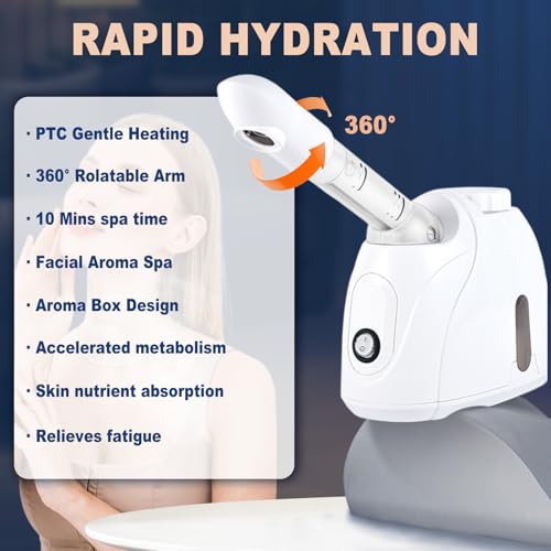 Facial Steamer Nanometer Fine Mist Face Steamer for Facial Deep Cleaning, 360¡ÆCan Rotate The Arm£¬10 Minute Home Facial Spa Mist, Design for Personal Care Use at Home Or Salon Barber