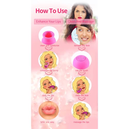 Lip Plumper Device With Face Clean Massage Brush Soft Lip Plumping Quickly Natural Pout Mouth Plumping Tool Beauty Pump Sexy Lip Bigger Mouth Lips Enhancer Lip Plumper Tool (Purple)