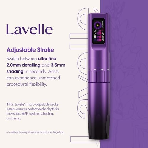 INKin PMU Machine with 6 Adjustable Stroke Lengths 2.0?3.5mm, Microblading Machine with 6 Memory Settings and 800mAh Battery, 130g Lightweight Lavelle Tattoo Gun for Brows, Lips, Eyeliner, SMP