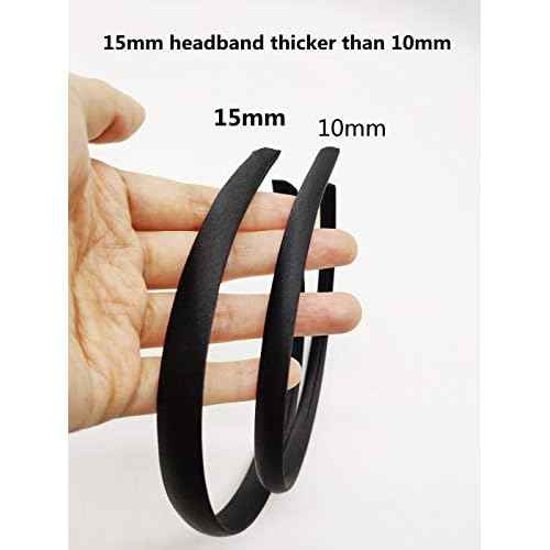20pcs 15mm Wide Satin Fabric Covered Ribbon Flexible Headband Hairband Hair Band For Girls Women DIY Craft (Black)
