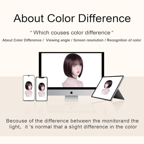 Short Brown Wig With Bangs Straight Bob Wigs for Women Brown Bob Synthetic Wig Super Soft and Easy to Wear Straight Bob Wig Colorful Synthetic Wig for Daily Cosplay Halloween