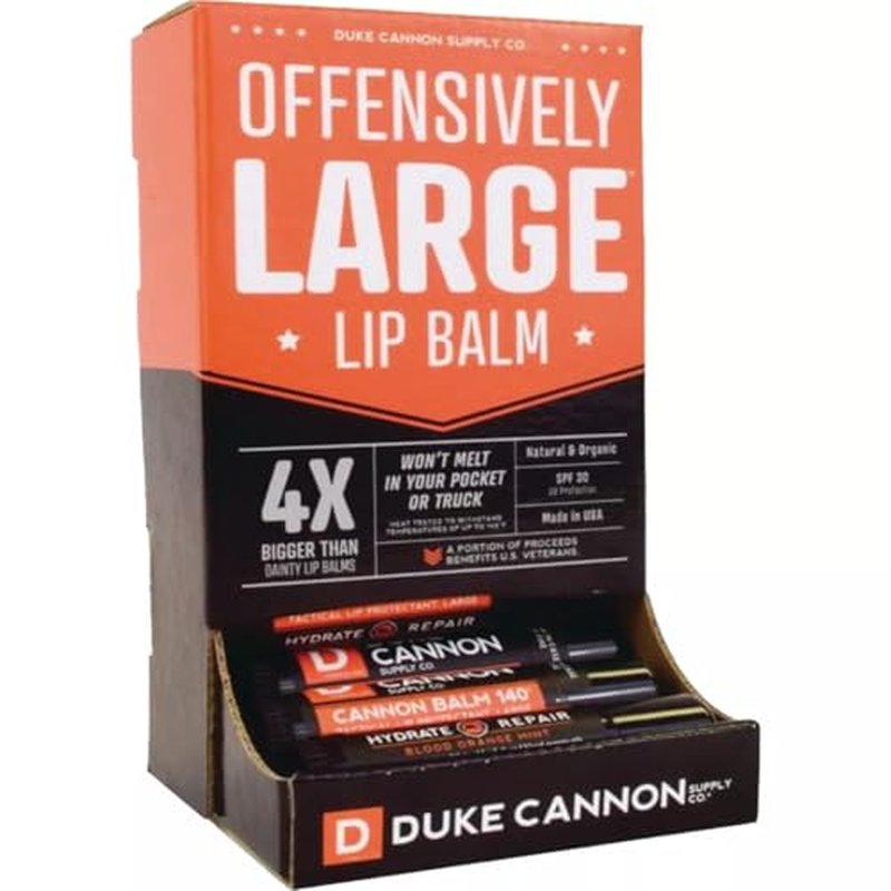 Duke Cannon Balm 140¡Æ Tactical Lip Protectant 15 Pack - Blood Orange Mint Flavored Lip Balm for Men with SPF 30, Large Size, Premium Ingredients, 0.56oz Each
