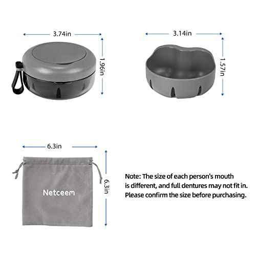 Leak Proof Denture Cup Kit Portable Retainer Case Perfect for Travel, Denture Case Container Cleaning Care for Dentures Aligner Mouth Guard with Denture Brush,Strainer, Removal Tool and Mirror