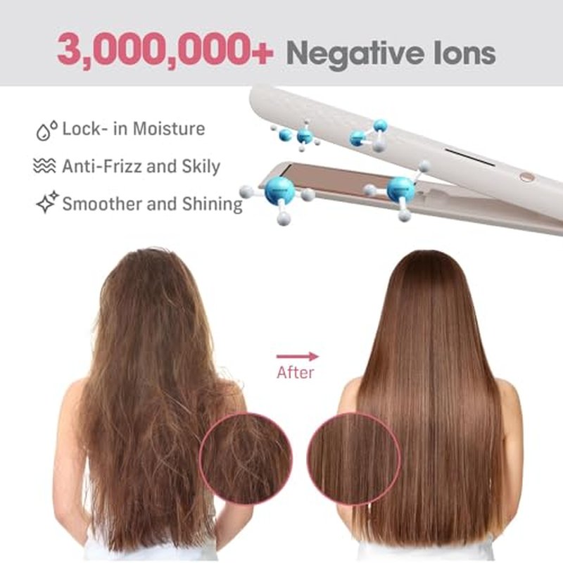 Quico Hair Straightener, 110-240V Global Travel Hair Straighteners for Women, 15s Fast Heating, Professional Negative Ion Flat Iron, Temp Memory, 320¢µ-450¢µ, Auto-Off, with Glove and Clips, Gift, Pink