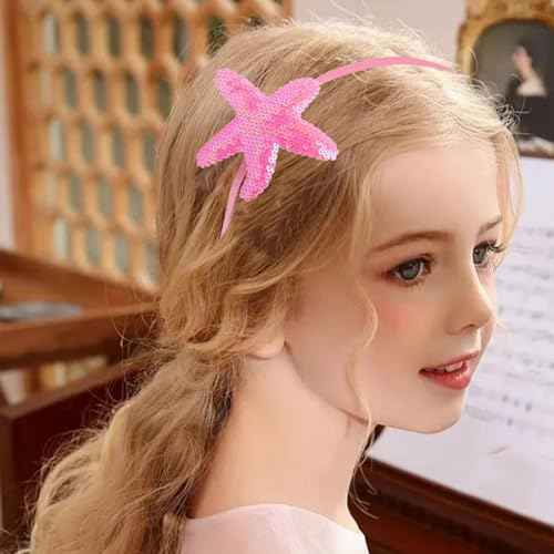 Totelux Sea Star Headband Sequins Starfish Hair Band for Women Girls Hair Accessories Birthday Wedding Party Gift Pink