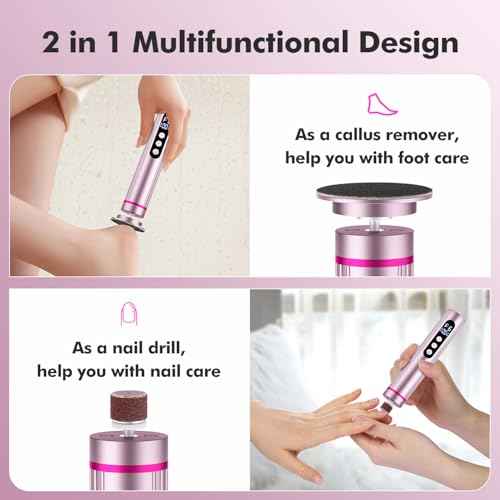 2 in 1 Electric Foot Callus Remover Cordless, 13000RPM Professional Feet Pedicure Tools for Dead Skin, Rechargeable Foot Sander & Nail File with 9 Speed Level, Perfect Christmas Gifts for Women/Mom