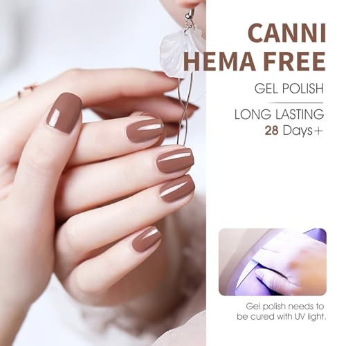 CANNI Brown Nude Gel Nail Polish Set ? 6 Colors 9ML (Beige, Chestnut, Khaki, Skin Tone, Taupe), Soak Off UV LED Nail Gel Kit for Winter Nude DIY Manicure