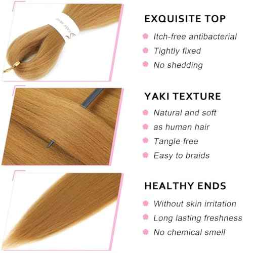 6 Packs Blonde Braiding Hair Pre Stretched #27 Color Honey Blonde Pre Stretched Braiding Hair 36inch Long Synthetic Hair Extensions For Braids Hot Water Setting Soft Yaki Texture(#27,6Pack)