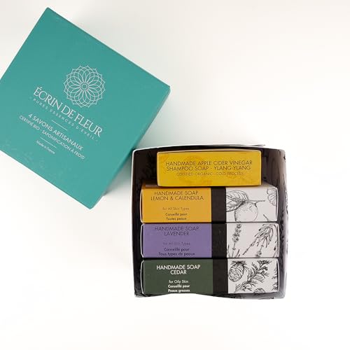 Handmade Organic Soap 4-pack (Cedar 3.2 oz, Lavender 3.2 oz, Lemon & Calendula Flowers 3.2 oz, Shampoo - Ylang Ylang 1.9 oz)