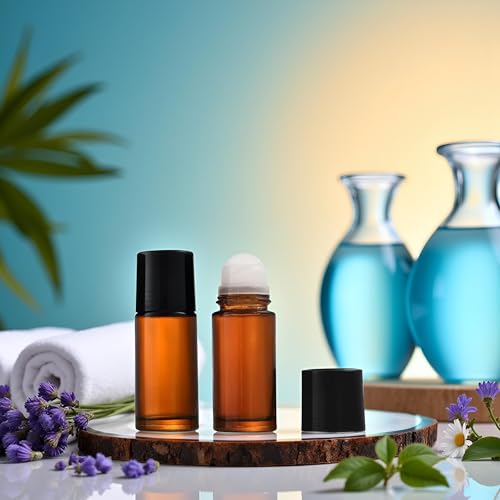 2 Pcs Brown 50ml Glass Essential Oil Roller Bottles Refillable Roll on Bottles Empty Deodorant Bottle Containers Rollerball Bottle for Fragrance, Refillable Containers Accessories