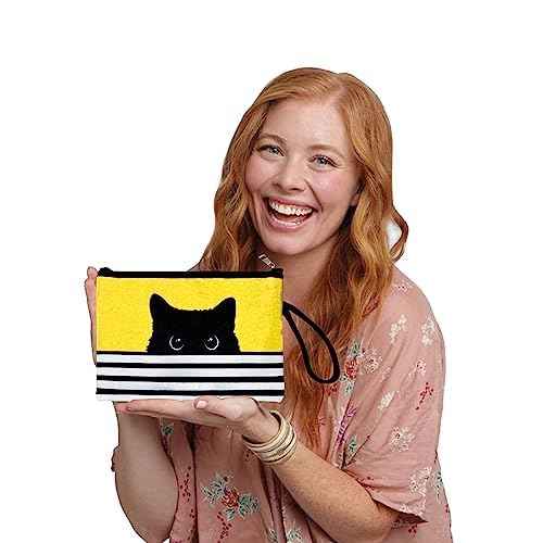 Cat Gifts for Women - Makeup Bags for Women - Small Cosmetic Bag for Purse - Makeup Bags with Zipper - Cute Toiletry Bag (Yellow Cat Clutch)