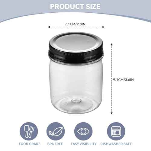 novelinks 8 oz Clear Plastic Jars with Screw-On Lids - BPA-Free Refillable Storage Containers for Slime, Spices, Crafts, Kitchen & Home Organization (24 Pack,Black)