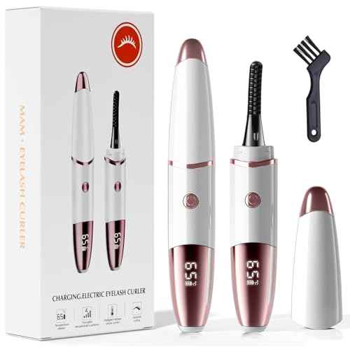 Heated Eyelash Curler, Fast Heat up Within 10s, 24 Hours Long Lasting, Rechargeable Electric Eyelash Curler, Temperature Control, Mini Lash Curler Safe Anti-Burn Eyelash Curle, with LED Display-White