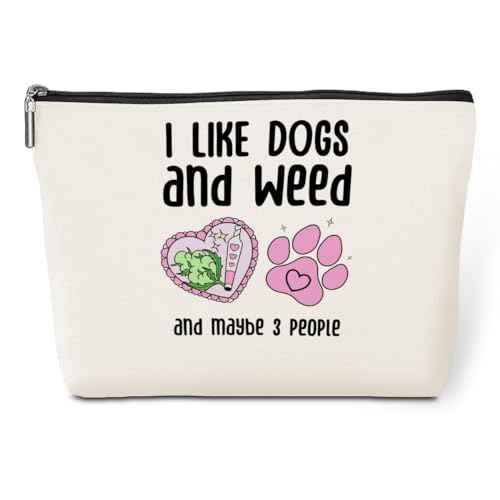 Funny Makeup Bag Weed Gifts Dog Gifts Weed Accessories Green Leaves Decor Dog Mom Christmas Birthday Friendship Gifts for Women Friends Dogs Lovers Her Girl Niece Mothers Day Travel Toiletry Bag