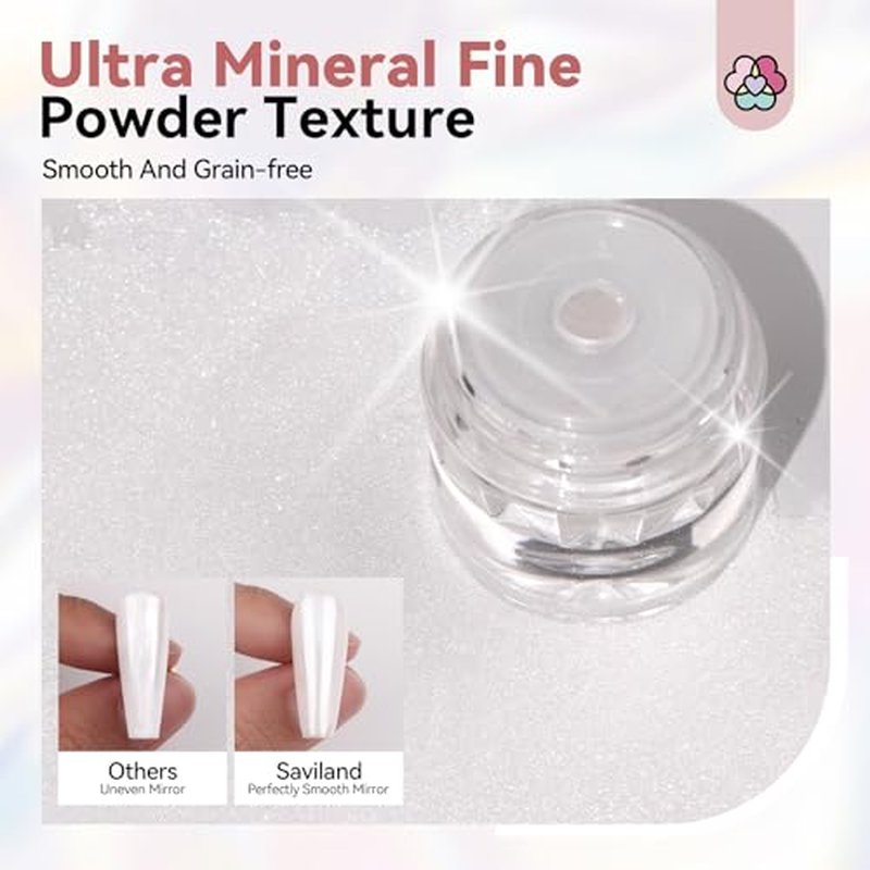 SAVILAND White Pearl Chrome Nail Powder: 1g Metallic Mirror Effect Unicorn Chrome Powder Iridescent Pearlescent Aurora Mermaid Pigment Glitter Dust Kit for DIY Nail Art Decoration Home & Salon Use