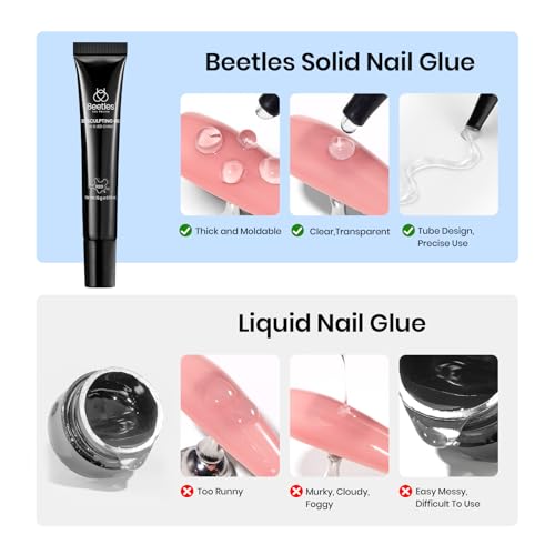 Beetles 3D Gel Nail Art, 1Pcs 15ml Sculpting Gel 3 in 1 Clear No Wipe Nail Polish Rhinestone Art Glue for Nail Gems Diamond Jewelry U V LED Lamp Needed DIY Home Salon Christmas Nails Gifts for Women