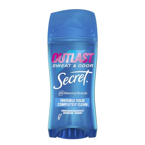 Secret Outlast Antiperspirant Deodorant for Women, 72hr Sweat & Odor Protection, PH Balancing Minerals, Invisible Solid, Completely Clean Scent, 2.6 oz