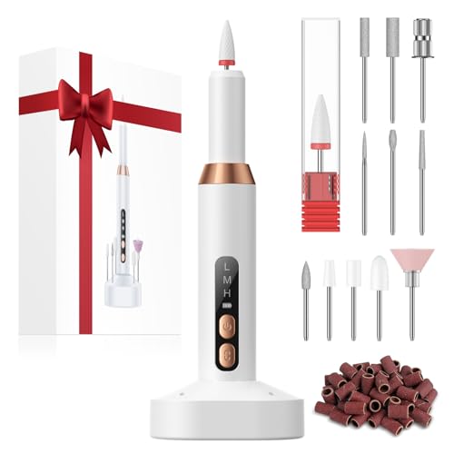 Portable Electric Nail Drill Professional - 30000RPM Cordless Electric Nail File, Manicure Pedicure Kit for Acrylic Nails & Gel Polish Removal, Rechargeable with 12 Drill Bits for Salon and Home