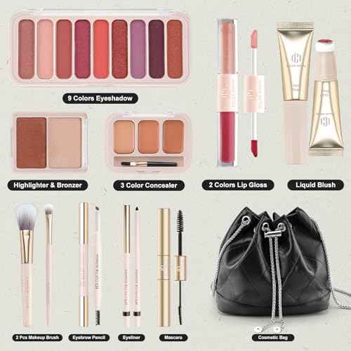 Color Nymph Girls Makeup Set For Teens With Travel-Friendly Makeup Kits Bag Included 9 Color Eyeshadow Palette Concealer Liquid Blush Eyeliner Lipgloss - #01