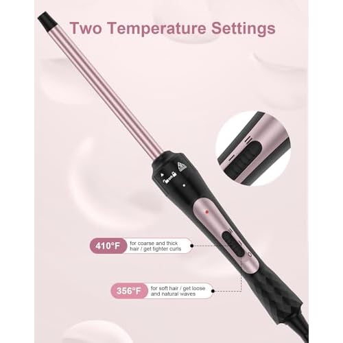 3/8 Inch Curling Iron, Small Curling Wand for Short & Long Hair, Ceramic Wand Curling Iron with 2 Temperature, Instant Heat Up, Halloween Christmas Gifts for Women