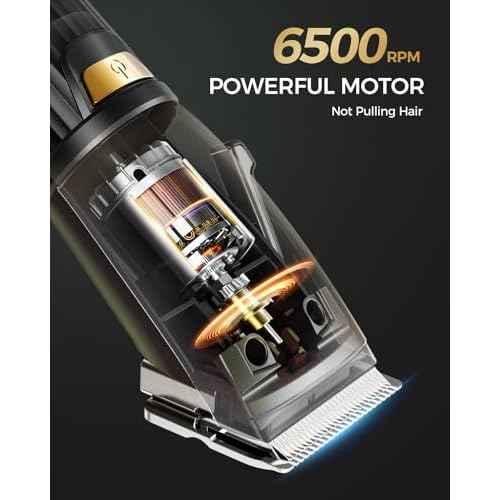 GLAKER Hair Clippers for Men,Professional Mens Hair Clippers Cordless Clippers for Hair Cutting,Precision Trimmer Kit Zero Gap Trimmer with LED Display 15 Guide Combs (Black+Gold)