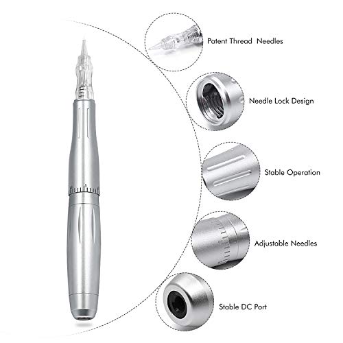 Permanent Makeup Tattoo Machine-BIOMASER Permanent Makeup Eyebrow Tattoo Machine Kit with Foot Pedal Touch Control Power Supply Rotary Tattoo Machine Pen Practice Skin 10pcs Cartridge Needles(Silver)¡¦